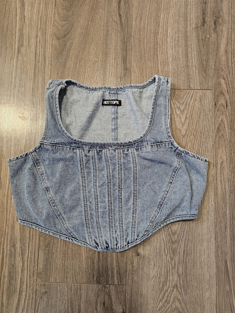 Hot Topic Light Blue Denim Cropped Tank with Pintuck Detail -SIZE large
